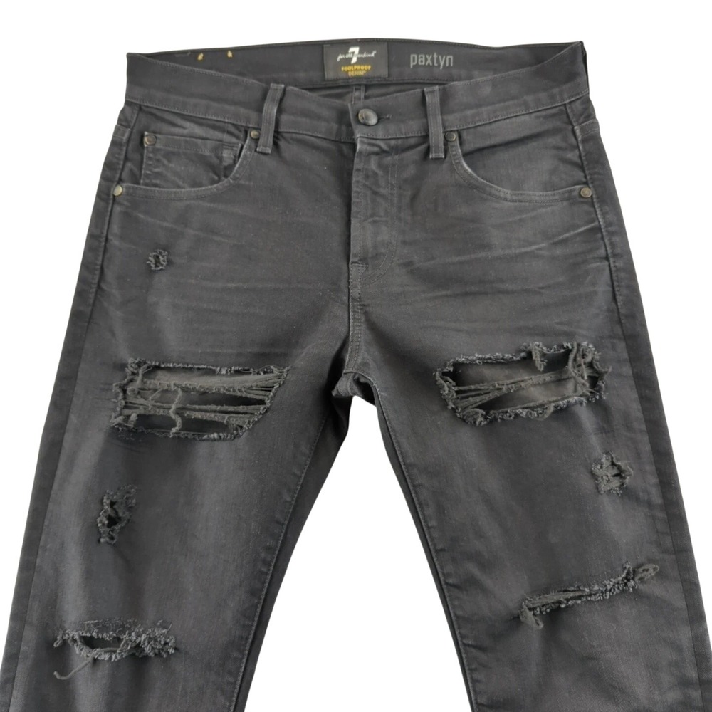 7 For All Mankind Jeans 32x34 Black Faded Paxtyn Grunge Punk Emo Goth Rip Thrash
